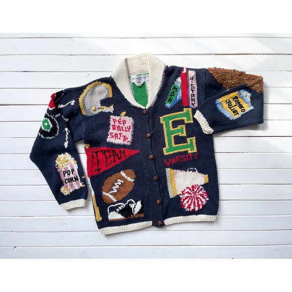 school teacher sweater vtg Eagle's Eye football‎ cheerleader letterman cardigan